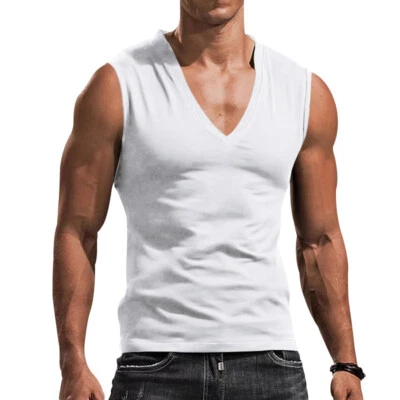 $11.99 • Buy Men V-Neck Vest Tee Solid Sleeveless Casual T-Shirt Bodybuilding Muscle Tank Top