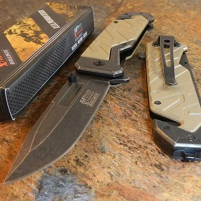 MTech Xtreme TAN G10 Spring Assisted Open Tactical Folding Rescue Pocket Knife • $14.25