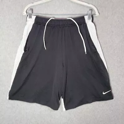 Nike Men Activewear Shorts Large Black Swoosh Logo Drawstring Pockets 9  Inseam • $13.96