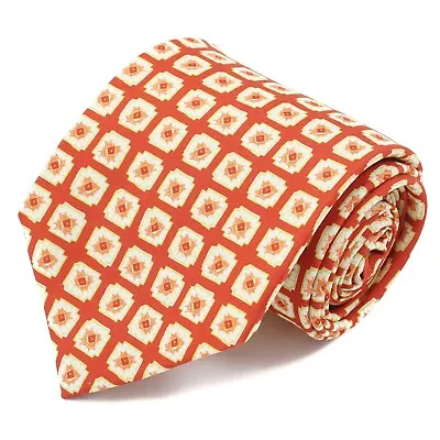 E.Marinella Red-Orange Geometric Medallion Print Silk Tie • $99