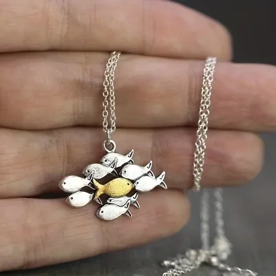 Simple Small Fish Group Goldfish Necklace Vintage Neck Jewelry For Women Girls • $2.03