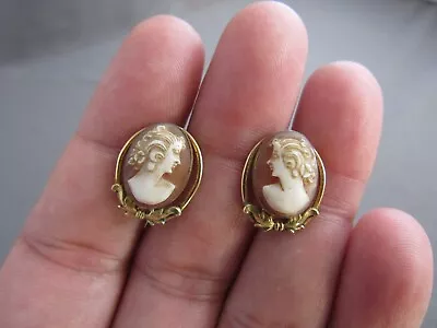 Vintage Van Dell 12k Gf Carved Cameo Portrait Screwback Stud Earrings • $39.99