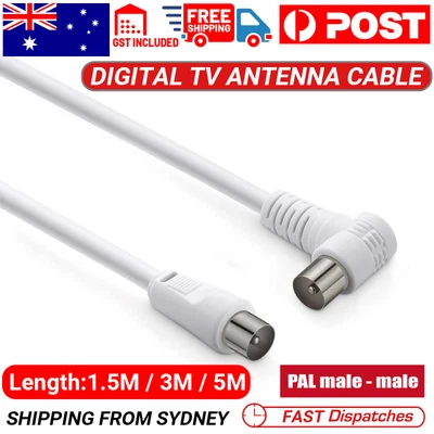 $8.45 • Buy TV Antenna Aerial Cable Cord Coax PAL Male Right Angle Plug 1.5m 3m 5m  AU