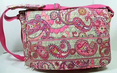 Vera Bradley Quilted Messenger  Bag / Computer Bag Grey With Pink Paisley Print • $16.75