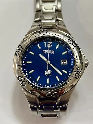 Fossil Blue AM-3421 Men’s Watch Blue Dial Stainless Steel Sport Watch Pre-owned • $20.99