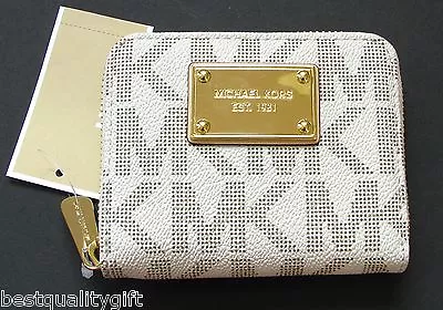 New-michael Kors Black+vanilla White Items Mk Signature Pvc Bifold Wallet • $80.74