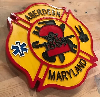 Fire Department Aberdeen Maryland 3D Routed Wood Patch Plaque Sign Custom Carved • $54.95