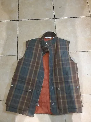 PETER MILLAR Size M Mens Waxed Cotton Plaid Quilted Enfield Vest Gilet • $85
