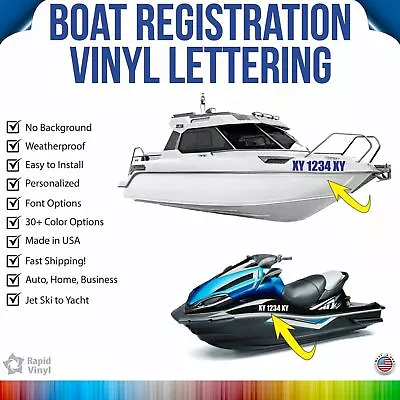 Rapid Vinyl Boat Registration Numbers Letters Custom Vinyl Decals 3x22 In 2-Pack • $15.95