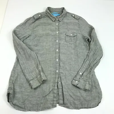 $15.99 • Buy Island Company Womens Button Down Top Gray 100% Linen Long Sleeve Shirt L Large