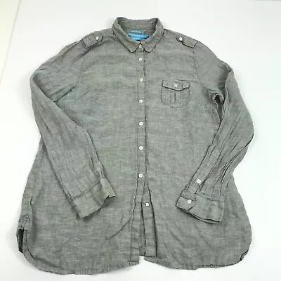 $15.99 • Buy Island Company Womens Button Down Top Gray 100% Linen Long Sleeve Shirt L Large