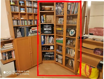 Ikea Billy Bookcase With Glass Doors & Corner Unit Beech Effect (2 Units) • £50