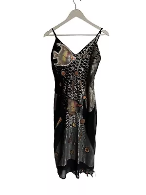 Vintage Y2K 00s Italian Midi Dress Fish Shell Appliqué Dress Designer Size M 10 • £39.99