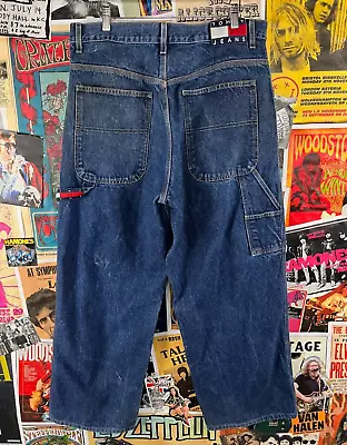 Vintage Tommy Hilfiger Baggy Carpenter Jeans 36x28 Blue Wide Leg 90s Y2Ks • $58