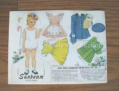 1950's MISS SUNBEAM Paper Doll Set #1 REPRO--- Plus Bonus Set • $6.99