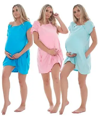 £15.45 • Buy Maternity Short Nightdress Nursing Labor Hospital Delivery Breastfeeding Buttons