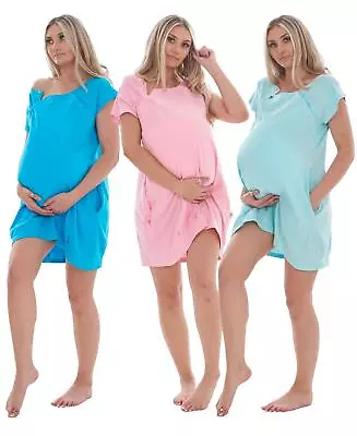 Maternity Short Nightdress Nursing Labor Hospital Delivery Breastfeeding Buttons • $19.22