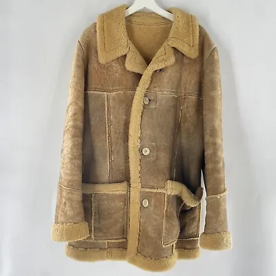 VTG Rugged Real Sheepskin Shearling Fur Jacket Coat Marlboro Man W TEARS Sz M 42 • $99.99