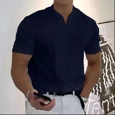 $13.80 • Buy Men's Business Formal Shirt V Neck Short Sleeve T Shirt Men Slim Fit Tops Shirts