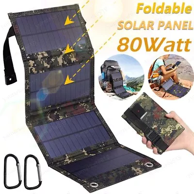 80W Solar Panel Folding Power Bank USB Charger Outdoor Camping Backpack Survival • $16.99