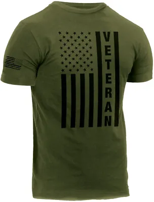 Olive Drab Veteran USA Flag T-Shirt US Army Military Vet Short Sleeve Mens Tee • $17.99