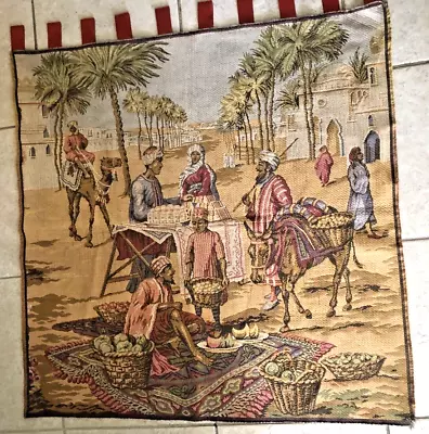 Antique Tapestry Middle East Market Tabs To Hang To Display 39  Square Belgium • $149.99