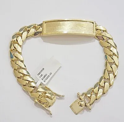 14k Yellow Gold ID Bracelet Miami Cuban Solid Link 10mm Name Plate 9  Box Lock • $3303.92