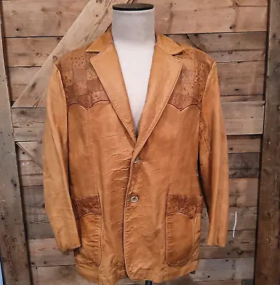 Vintage 1970s SCULLY Leather & Ostrich Tan Cowboy Western Blazer Jacket 46  Ch • $204.99