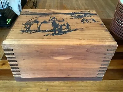 $69.99 • Buy VINTAGE Wooden WOOD HINGED DOVETAILED TRINKET Storage  BOX Horses Western Chest