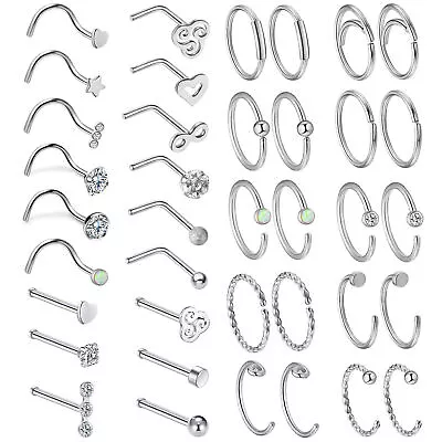 38pcs 20G Nose Hoop Rings L-Shaped Bone Screw Nose Studs Surgical Steel • $12.99