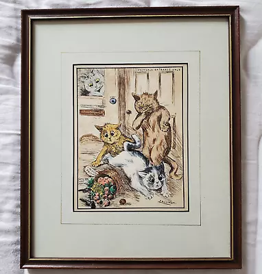 Stylish Framed Louis Wain Antique Anthropomorphized Cats “The Prodigals” Print • £32