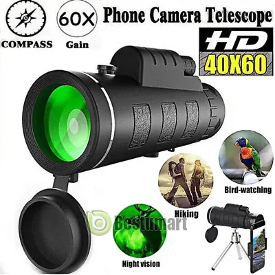 For Cell Phone 40X60 Zoom Optical HD Lens Monocular Telescope + Tripod + Clip • $20.85