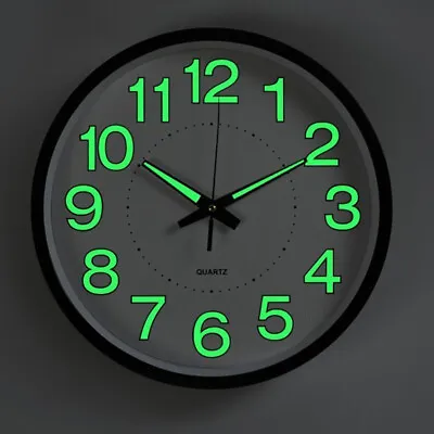 £11.94 • Buy 12 Inch Luminous Plastic Wall Clock Bedroom Living Room Quartz Wall Clocks Black