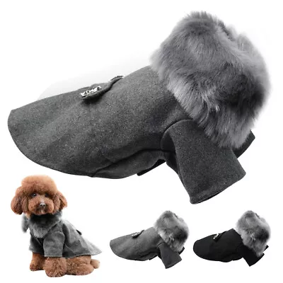 Luxury Dog Coat Woolen Fur Puppy Pet Clothes Warm Jacket Yorkie French Bulldog • £14.39