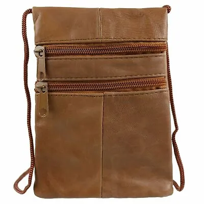 Travel Leather Shoulder Mini Small Neck Purse Cross Body Tote Satchel Bag Tan • £4.50