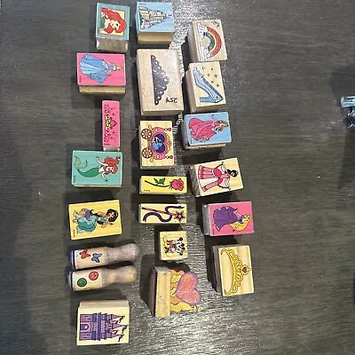 Lot Of 21  Disney Princess Wooden Rubber Stamps Lot Art And Crafts • $10