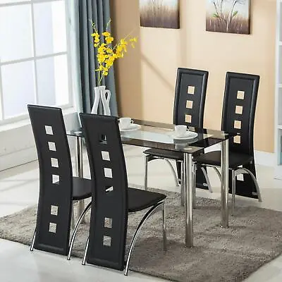 5 Piece Dining Table Set Metal Kitchen Breakfast Furniture With 4 Chair Black • $199.98