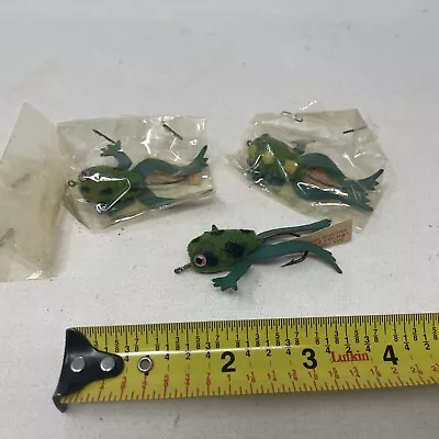 3 Vintage Pop Eye Frog Top Water Fly Fishing Lure Rubber Legs Hair Like Body NIP • $12