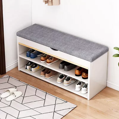 White Shoe Bench Shoe Storage Rack Cabinet Organiser Cushion Padded Seat Hallway • £39.95