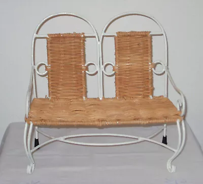 Vintage Wicker & White Wrought Iron Double Chair Loveseat For Dolls Or Bears • $11.99