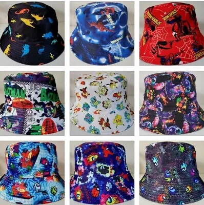 Kids / Adults Bucket Hats Spiderman Pikachu Stitch Fisherman Hat Cap Beanie Sun • £6.99