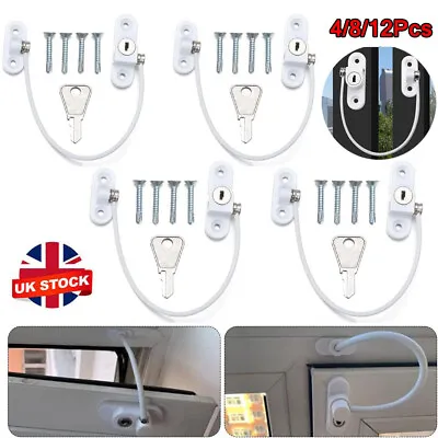 16x Window Door Cable Restrictor Security Key Lock Catch Wire Baby Child Safety • £33.85