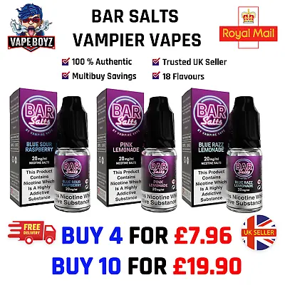 BAR SALTS By Vampire Vape Nic Salt 10ml E Liquid 5mg | 10mg | 20mg 50/50 VG/PG • £2.29