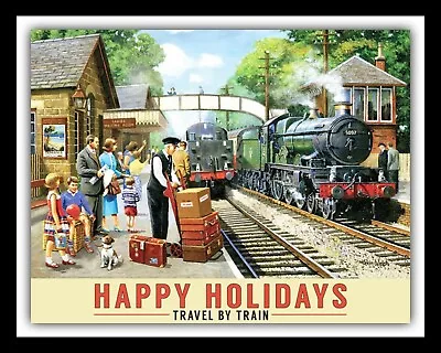 Happy Holidays Steam Train Railway Station Scotsman Metal Plaque Tin Sign 1487 • £6.99