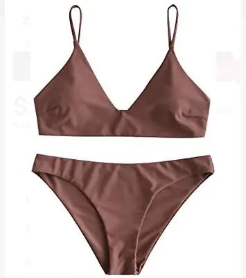 Zaful Women's Swimwear Burgundy Cheeky Bottoms And Top Bikini ~6~ New • $10