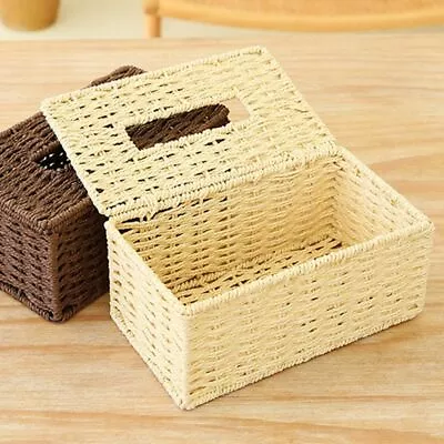 Vintage Rattan Tissue Box Napkin Holder Case Clutter Storage Container Cover • $18.83