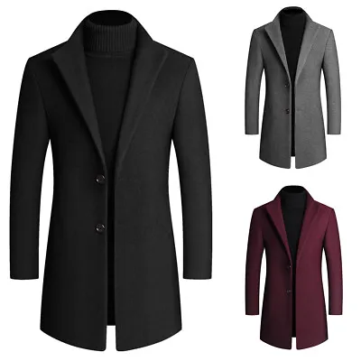 Men Single Breasted Trench Coat Button Down Overcoat Warm Pockets Dress Pea Coat • $49.99