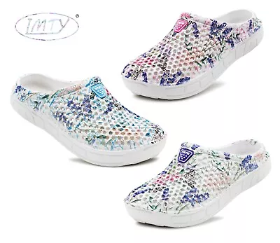 Womens Ladies Clogs Lightweight EVA Slip On Breathable Floral Garden Sandal Shoe • £9.49