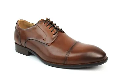 Brown Men's Exclusive Genuine Leather Cap Toe Lace Up Oxfords  Shoes AZAR London • $49.95