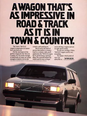 1988 Volvo 740 GLE Wagon: Impressive Road & Track Vintage Print Ad • $7.25